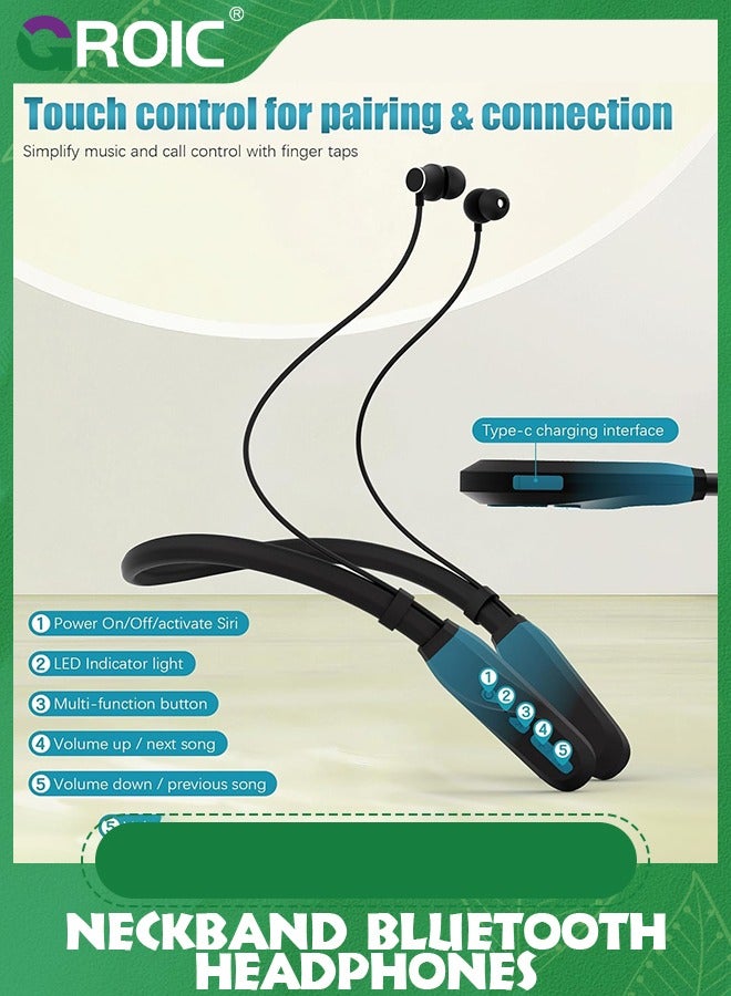 GROIC Neckband Bluetooth Headphones, 100H Extra Long Playtime Wireless Stereo Neckband Earbuds with Microphone, Waterproof Balanced Armature Drivers in Ear Headset for Sports/Workout  - Image 4