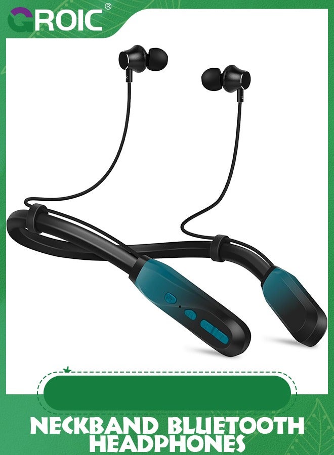 GROIC Neckband Bluetooth Headphones, 100H Extra Long Playtime Wireless Stereo Neckband Earbuds with Microphone, Waterproof Balanced Armature Drivers in Ear Headset for Sports/Workout  - Image 1