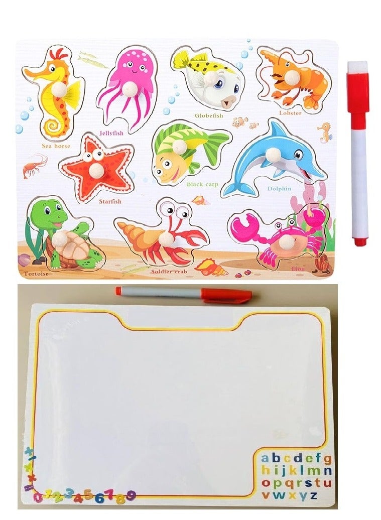 Fish Shape Puzzles Wooden Board Toys for Kid Toddlers Boy Girls - Image 1