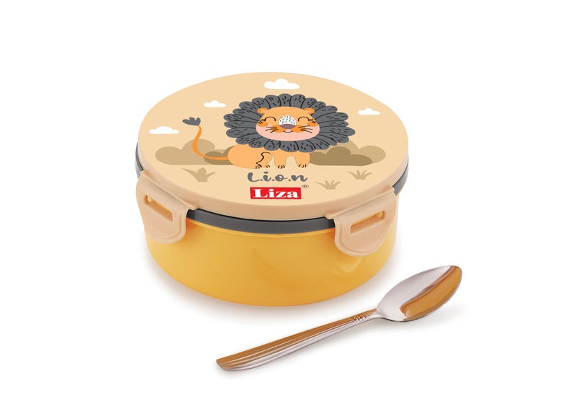 Liza Tasty Bites Stainless Steel Lunch Box with Spoon | 380ml Leak-Proof, Lightweight Tiffin Box for Kids & Office | Outer Plastic + Inner Steel | Yellow - Image 2