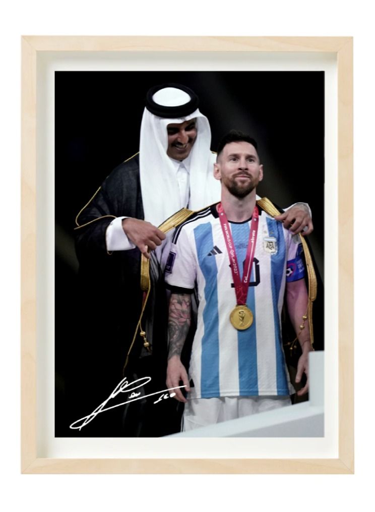 Boomah Accessories Lionel Messi Argentina Arabic Bisht Champion Poster with Frame 30x40cm