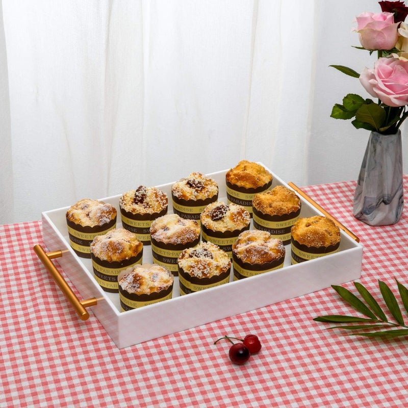 KEVJES Glossy White Acrylic Lucite Serving Tray with Metal HandlesNo Need to Assemble11x14 InchDecorative Storage Organizer with SpillProof DesignServing for CoffeeBreakfastDinner and More - Image 5