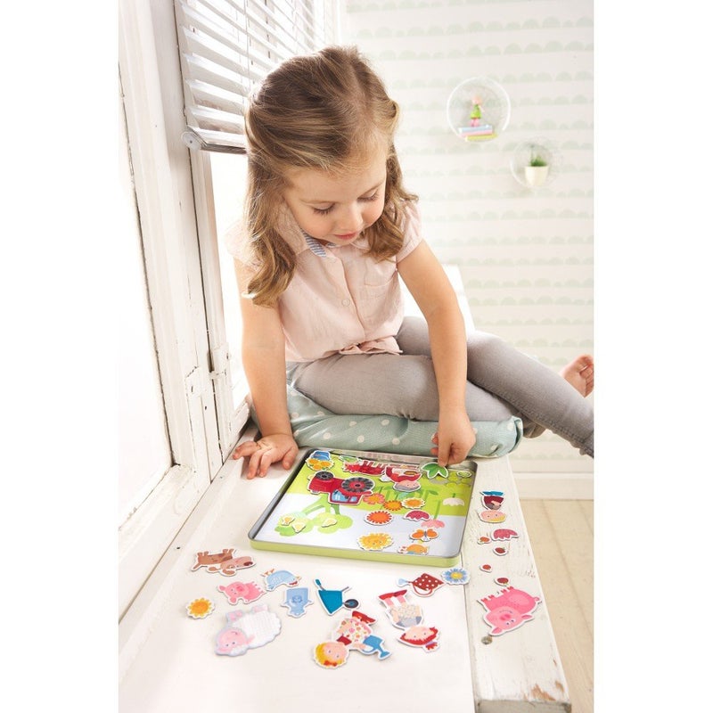 HABA Peter and Pauline Farm Animal Magnetic Activity Set, Toddler Busy Board & Toddler Car Activities with 4 Background Scenes for Travel & Learning Fun for Ages 3+ - Image 4