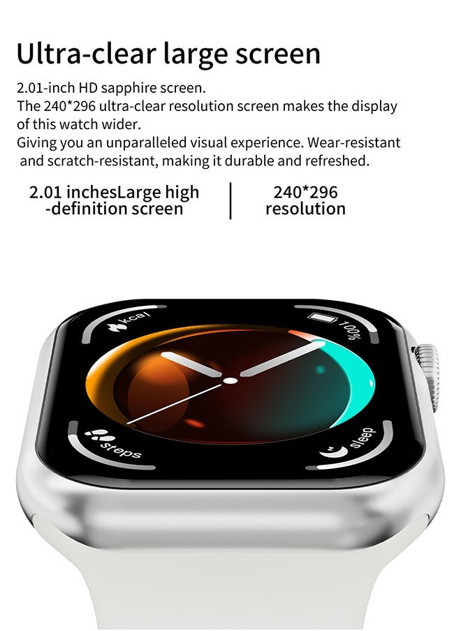 2.01" COB Smartwatch with Bluetooth Calling, Wireless Charging, Health Monitoring, Music Control, and 15-Day Battery Life – Slim Design for Men and Women