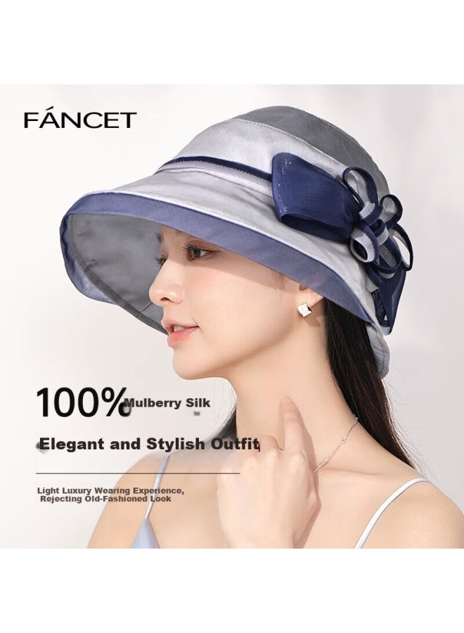 Fancet Mulberry Silk Sun Hat Elegant Bowknot Silk Sun Protection Bucket Hat Birthday Gift For Elders