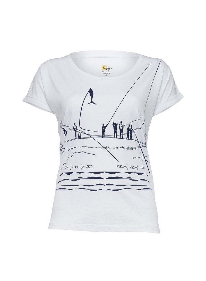 بيج ديزاين تي شيرت نسائي بياقة دائرية مزين بطبعة اسطنبول - Image 1