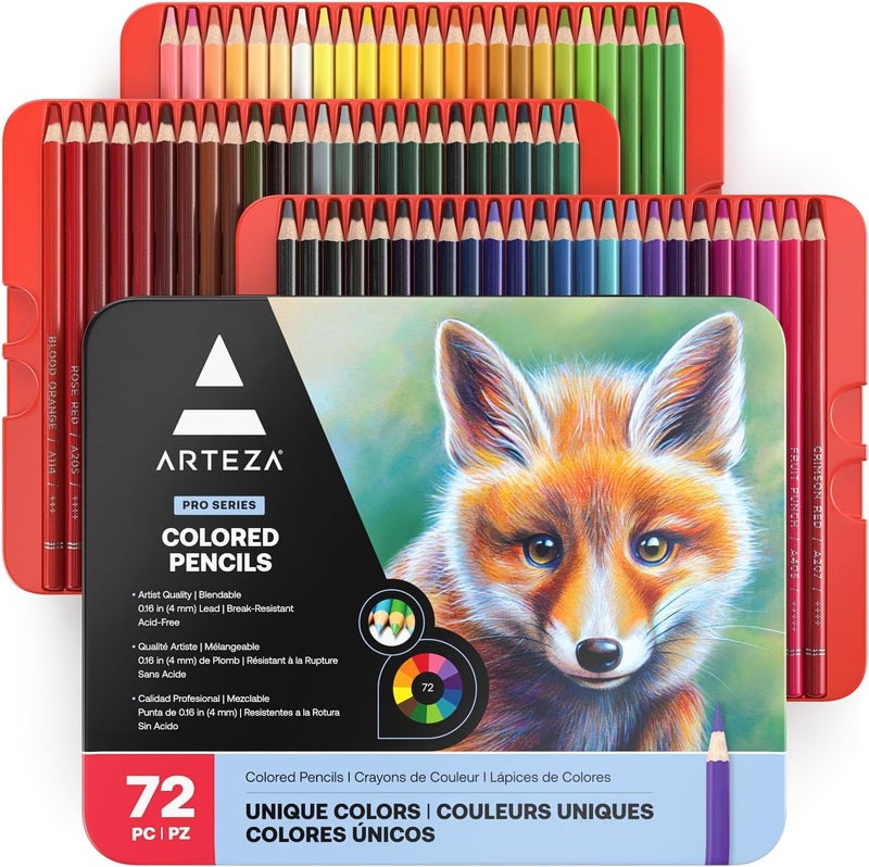 ARTEZA Colored Pencils, 72 Wax-Based Color Pencils, Vibrant Coloring Pencils in Tin Box for Adults, Professional Art Supplies - Image 1