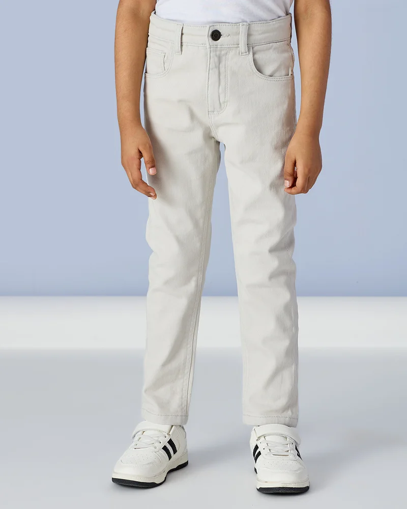 REDTAG Boys Grey 5 Pocket Colored Jeans