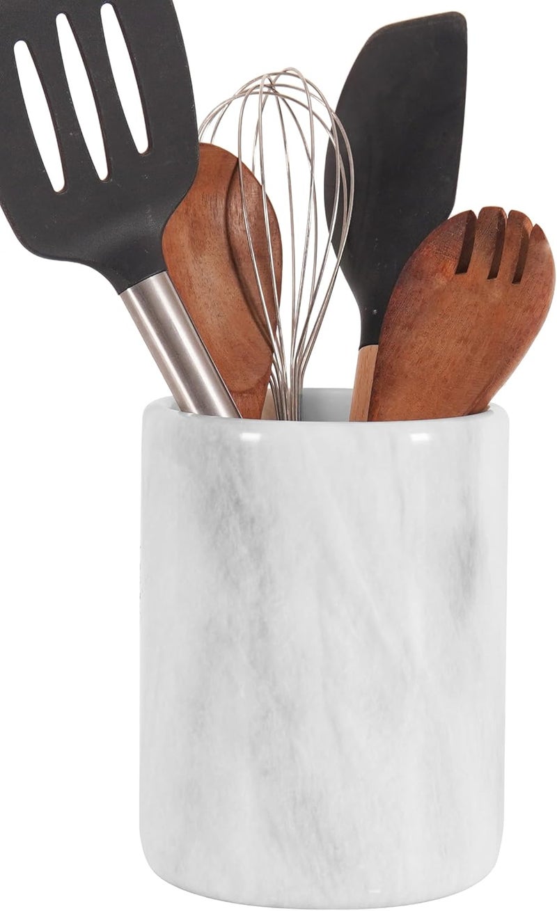 RADICALn Integrated warehouse solution Handmade White Marble Utensil Holder – 6.5 Inch Kitchen Counter Spoon & Cooking Utensils Organizer, Durable Kitchen Caddy for Farmhouse Décor & Accessories Elegant multi-option build - Image 1