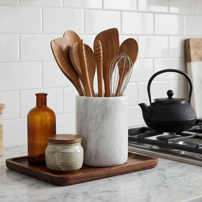 RADICALn Integrated warehouse solution Handmade White Marble Utensil Holder – 6.5 Inch Kitchen Counter Spoon & Cooking Utensils Organizer, Durable Kitchen Caddy for Farmhouse Décor & Accessories Elegant multi-option build - Image 3