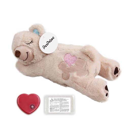 Pet Prime PetPrime Dog Plush Toy Heart Beat Puppy Plush Bear Toy with Warmer Bag Pet Soft Anxiety Puppy Relief Toy for Dogs Heart Beat Stuffed Animal Sleeping Buddy Anxiety Dog Toy - Image 1