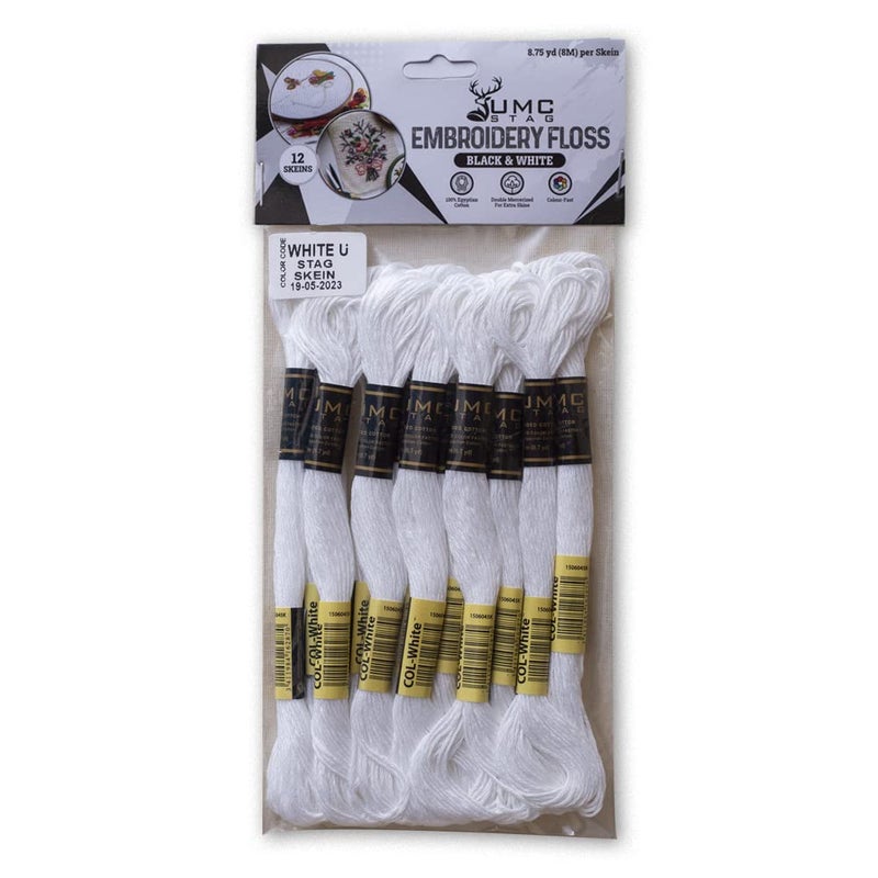 UMC STAG Pack of 12 Premium Embroidery Thread | 100% Egyptian Cotton Premium Skeins | Cross Stitch Embroidery Floss | Oeko TEX Certified Stranded Cotton | Ideal for Arts & Crafts (White-12) - Image 3