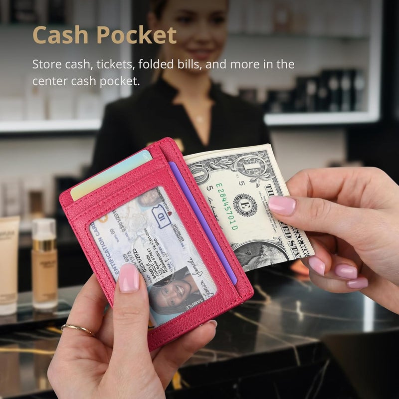 Buffway Slim Minimalist Front Pocket RFID Blocking Leather Wallets for Men and Women - Lichee Red - Image 5