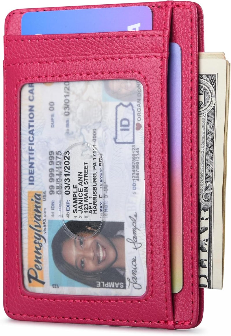 Buffway Slim Minimalist Front Pocket RFID Blocking Leather Wallets for Men and Women - Lichee Red - Image 2