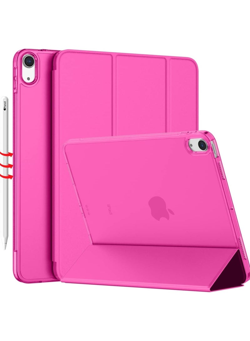 Protective Case Cover For Apple iPad 10.9 inch (2021/2020/2019) Generation with Pencil Holder, Supports Apple Pencil Charging and Touch ID, Shockproof Cover  with Auto Wake/Sleep, Hot pink - Image 1