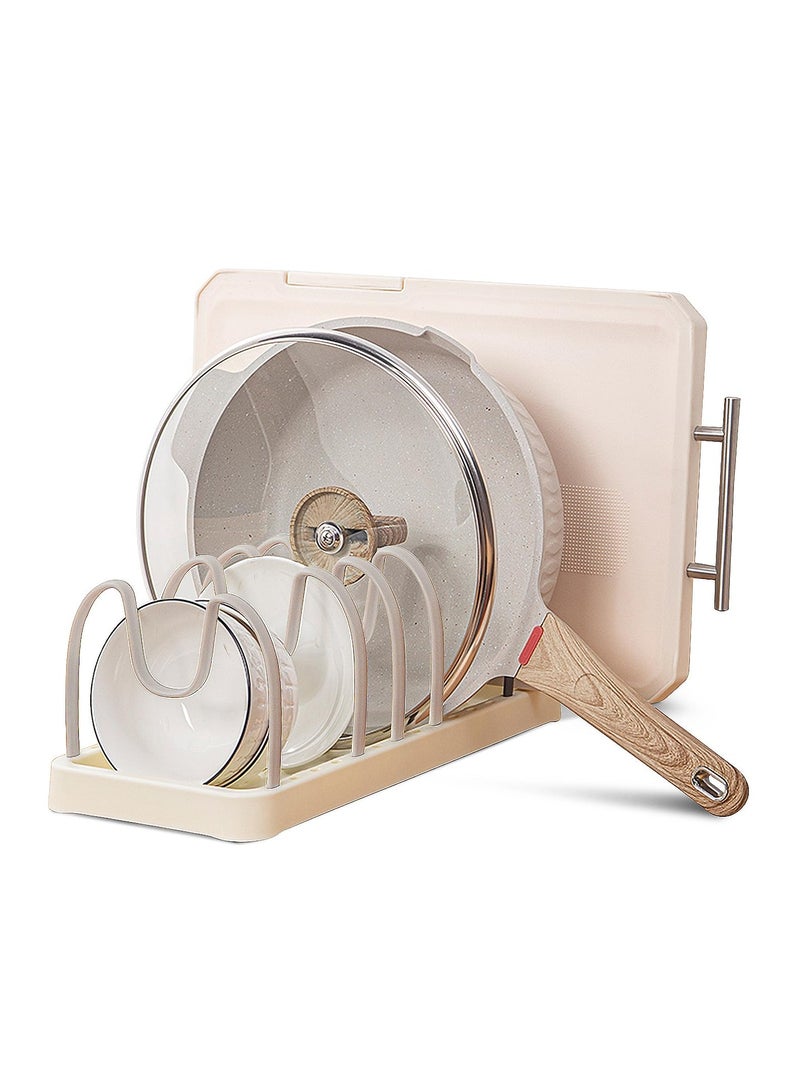 سيوسي منظم القدور والمقالي من SYOSI، غطاء وعاء Oganzier لعداد المطبخ مع 8 فواصل قابلة للتعديل، وعاء PP للطعام وحامل رف عموم لوعاء الخزانة وأدوات الخبز وألواح التقطيع والغطاء والأطباق - Image 1