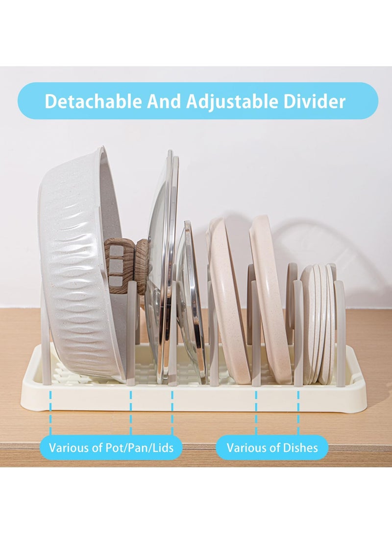 سيوسي منظم القدور والمقالي من SYOSI، غطاء وعاء Oganzier لعداد المطبخ مع 8 فواصل قابلة للتعديل، وعاء PP للطعام وحامل رف عموم لوعاء الخزانة وأدوات الخبز وألواح التقطيع والغطاء والأطباق - Image 2