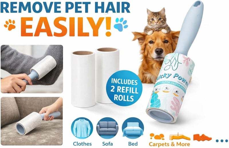 Pet Hair Cleaning Roller – Lint Remover with Handle and 2 Refill Rolls - Image 4