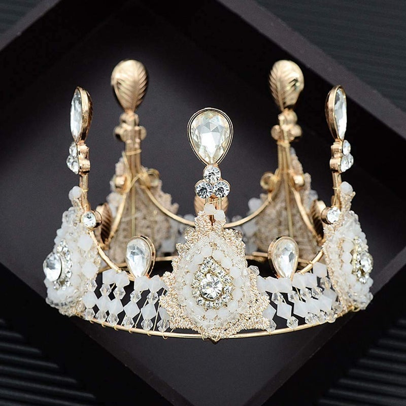 JENY Crystal Crown Cake Topper Golden Rhinestone Children Hair Ornaments for Kids Girls Bride to beWeddingBirthdayBaby ShowerParty Cake Decoration - Image 1