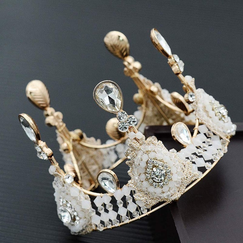 JENY Crystal Crown Cake Topper Golden Rhinestone Children Hair Ornaments for Kids Girls Bride to beWeddingBirthdayBaby ShowerParty Cake Decoration - Image 2