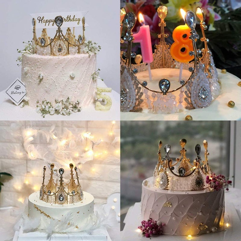 JENY Crystal Crown Cake Topper Golden Rhinestone Children Hair Ornaments for Kids Girls Bride to beWeddingBirthdayBaby ShowerParty Cake Decoration - Image 4