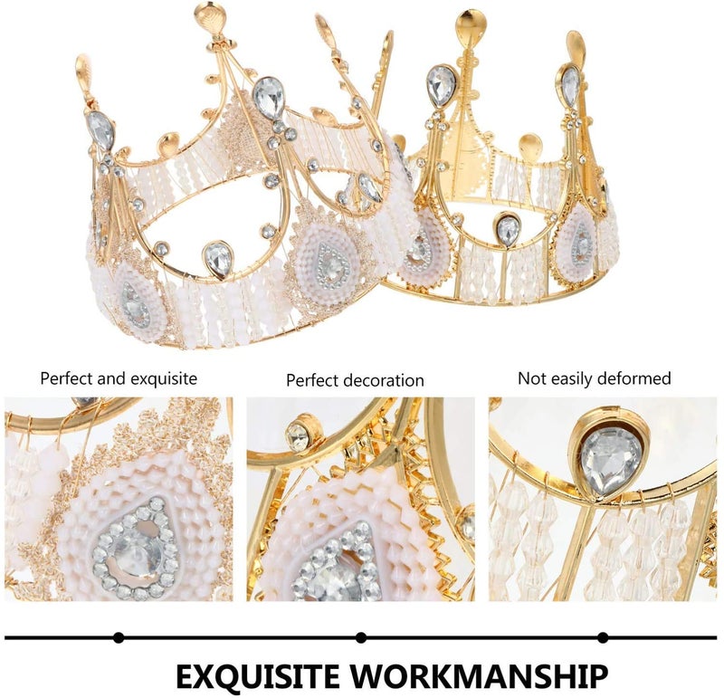 JENY Crystal Crown Cake Topper Golden Rhinestone Children Hair Ornaments for Kids Girls Bride to beWeddingBirthdayBaby ShowerParty Cake Decoration - Image 5