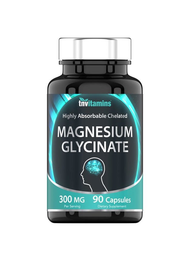 tnvitamins - Magnesium Glycinate Capsules (300 MG - 90 Count) | Pure Chelated Magnesium Bisglycinate Powder Supplement | Glicinato de Magnesio | Magnesium for Sleep, Calm, Nerve, & Stress Support* | TNVitamins - Image 1