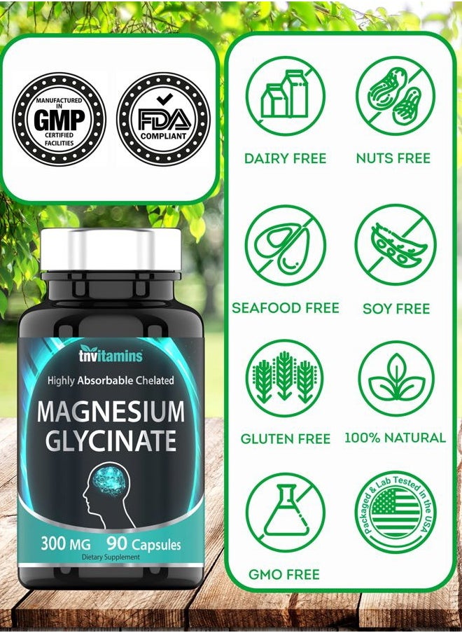 tnvitamins - Magnesium Glycinate Capsules (300 MG - 90 Count) | Pure Chelated Magnesium Bisglycinate Powder Supplement | Glicinato de Magnesio | Magnesium for Sleep, Calm, Nerve, & Stress Support* | TNVitamins - Image 1