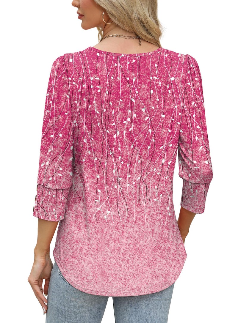 OFEEFAN Boho Tops for Women Fall Fashion 2026 Dressy Casual Blouses Business Vacation Travel Outfits 3/4 Length Sleeve Plus Size Winter Clothes Pink L - Image 5