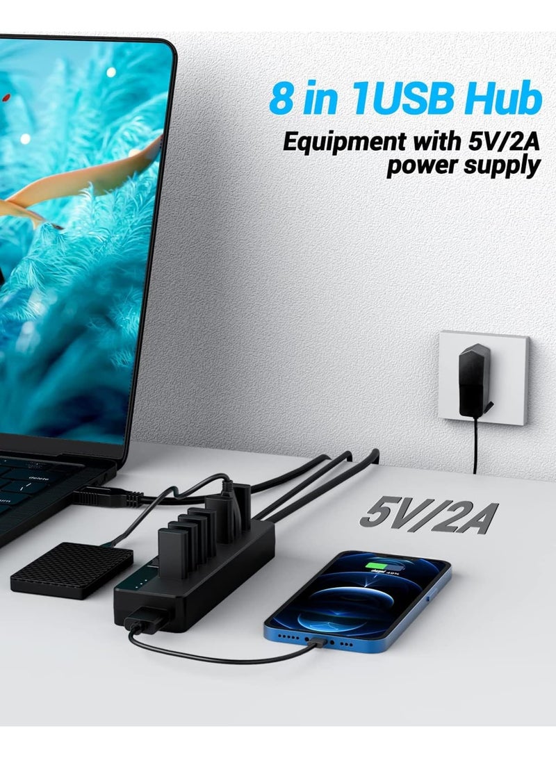SOLARAE USB 3.0 Hub Powered With 10W Power Adapter，1 Port USB 3.0+ 6 Port USB 2.0 Data Hub Portable USB Splitter with Individual On/Off Switches for Mouse, Keyboard, Hard Drive and More USB Devices - Image 3