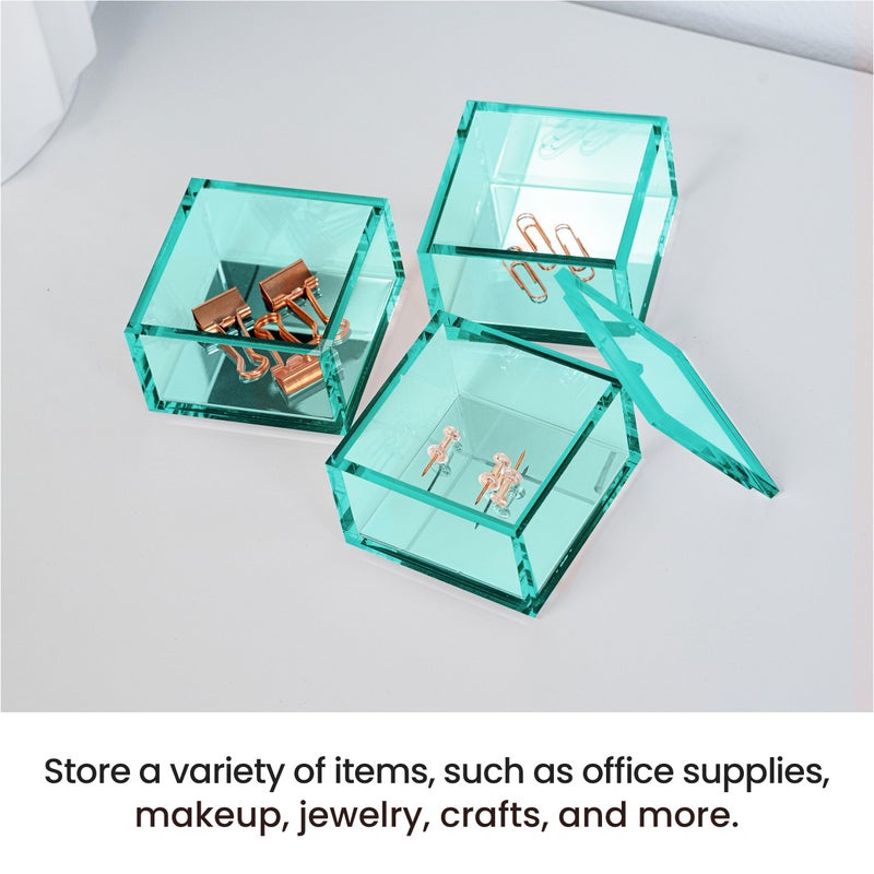 OfficeGoods 3-Tier Stackable Acrylic Holder- Stylish Desk Organizer and Storage for Office or Home â€“ Transparent Square Design, Green with Silver Metal Base - Image 3