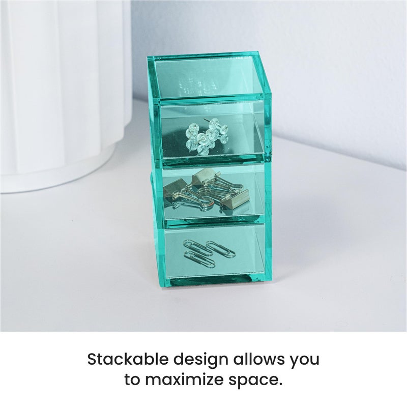 OfficeGoods 3-Tier Stackable Acrylic Holder- Stylish Desk Organizer and Storage for Office or Home â€“ Transparent Square Design, Green with Silver Metal Base - Image 4