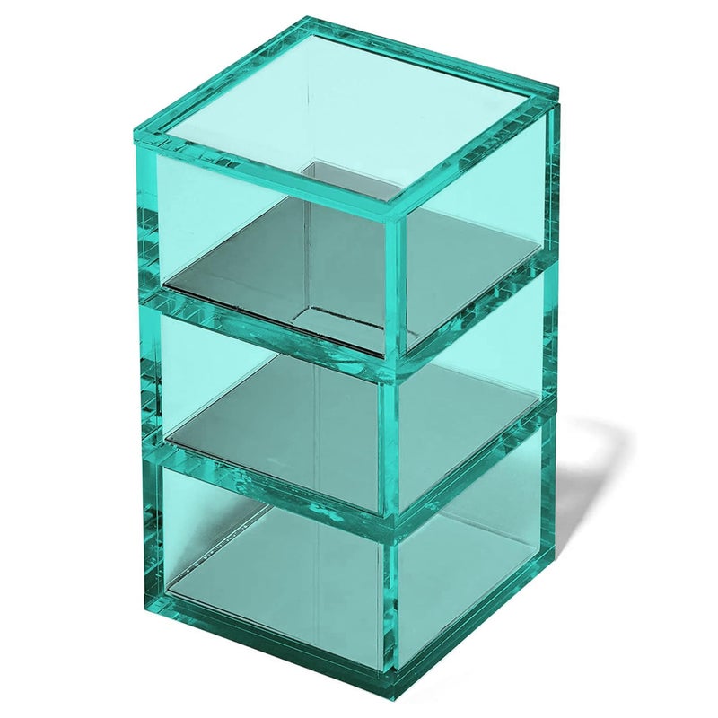 OfficeGoods 3-Tier Stackable Acrylic Holder- Stylish Desk Organizer and Storage for Office or Home â€“ Transparent Square Design, Green with Silver Metal Base - Image 1