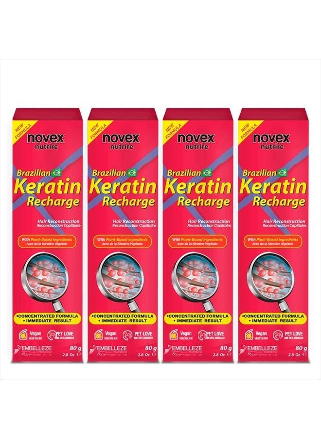 NOVEX Brazilian Keratin Recharge Tube Leave In Conditioner - Reconstructive Keratin - keratin conditioner for Frizz control & Damage Repair - keratin hair treatment (Pack of 4)  - Image 1
