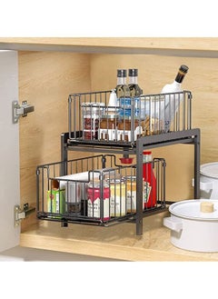 Arabest Under Sink Cabinet Organizer Bathroom Sink Storage Stackable 2 Tier Under Sink Organizer Pull Out Under Sink Shelf Rack with Sliding Storage Drawer for Bathroom Pantry Kitchen (Black)  - Image 1