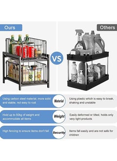 Arabest Under Sink Cabinet Organizer Bathroom Sink Storage Stackable 2 Tier Under Sink Organizer Pull Out Under Sink Shelf Rack with Sliding Storage Drawer for Bathroom Pantry Kitchen (Black)  - Image 4