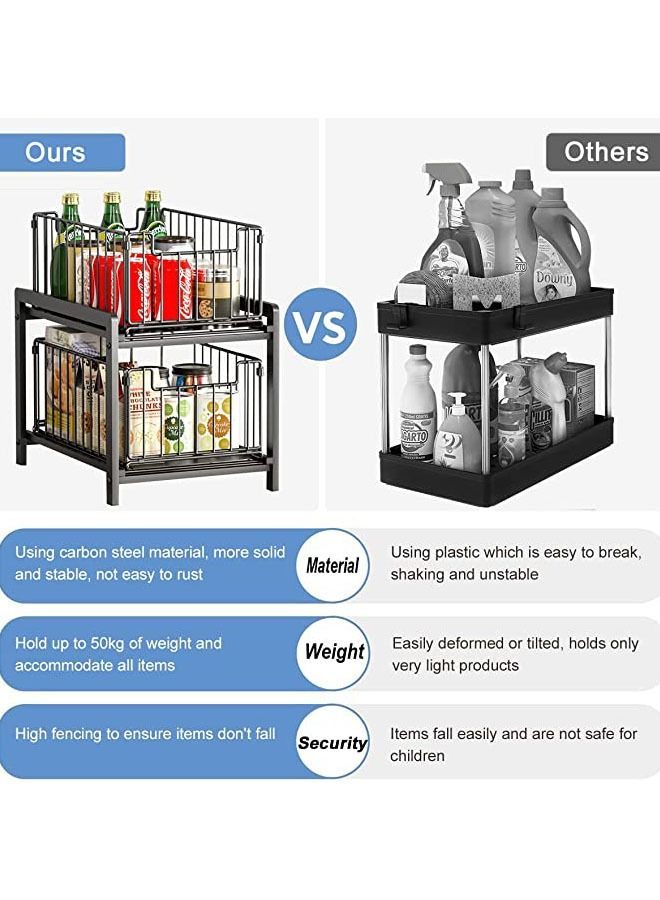 Arabest Under Sink Cabinet Organizer Bathroom Sink Storage Stackable 2 Tier Under Sink Organizer Pull Out Under Sink Shelf Rack with Sliding Storage Drawer for Bathroom Pantry Kitchen (Black)  - Image 4