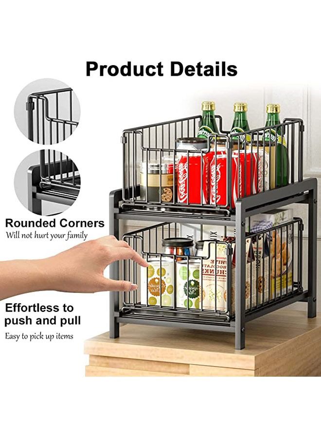 Arabest Under Sink Cabinet Organizer Bathroom Sink Storage Stackable 2 Tier Under Sink Organizer Pull Out Under Sink Shelf Rack with Sliding Storage Drawer for Bathroom Pantry Kitchen (Black)  - Image 3