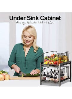 Arabest Under Sink Cabinet Organizer Bathroom Sink Storage Stackable 2 Tier Under Sink Organizer Pull Out Under Sink Shelf Rack with Sliding Storage Drawer for Bathroom Pantry Kitchen (Black)  - Image 2