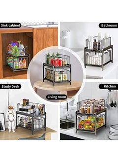 Arabest Under Sink Cabinet Organizer Bathroom Sink Storage Stackable 2 Tier Under Sink Organizer Pull Out Under Sink Shelf Rack with Sliding Storage Drawer for Bathroom Pantry Kitchen (Black)  - Image 5