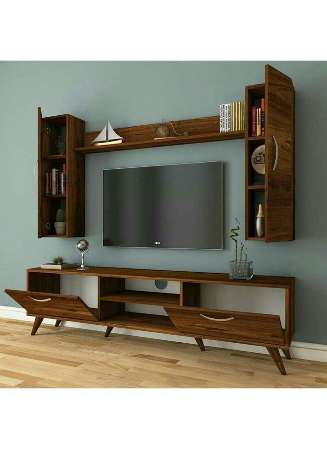 Homzmart MDF and Swedish Wood Tv Unit Set 4 Pieces - Brown  - Image 1