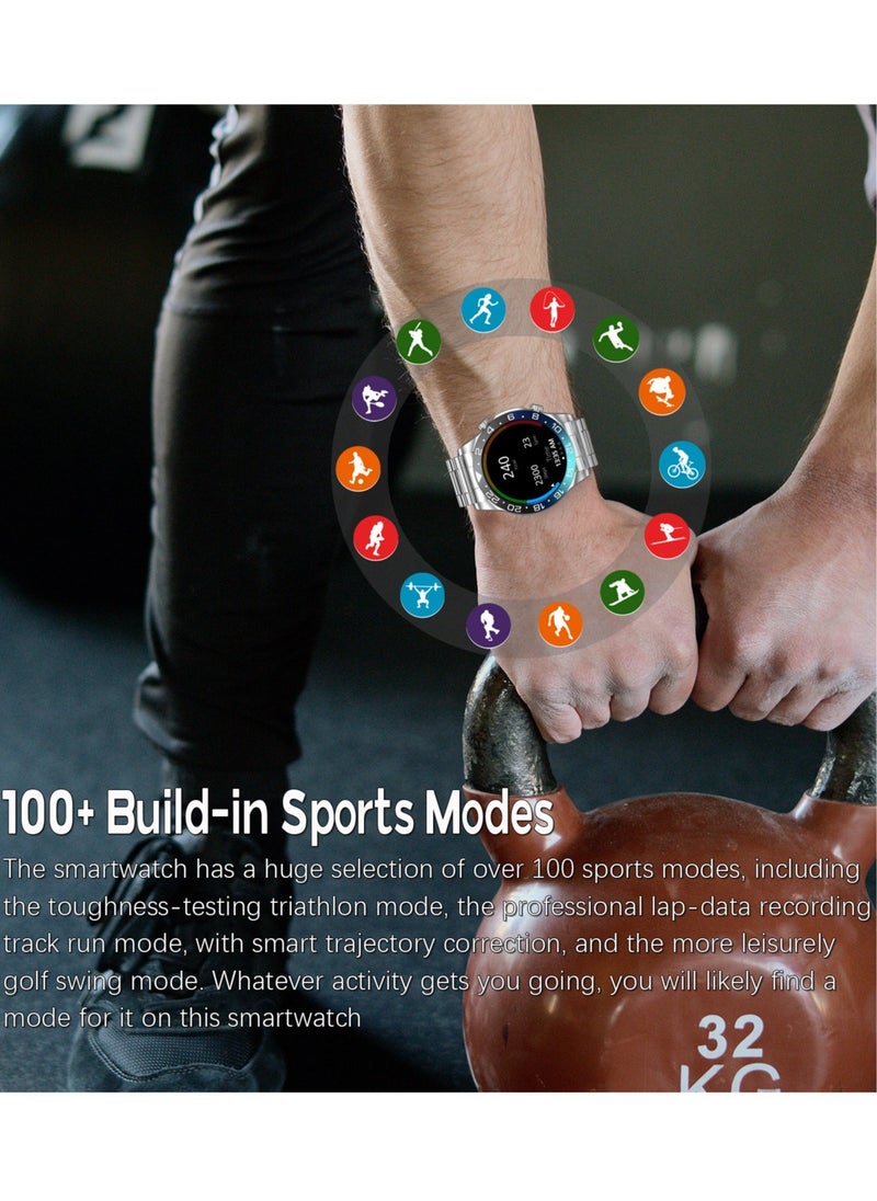 Men's Smartwatch 1.43" Amoled HD Full Touch Screen Fitness Tracker Heart Rate Pressure Sleep Monitor Business Sports Smart Watch for Men