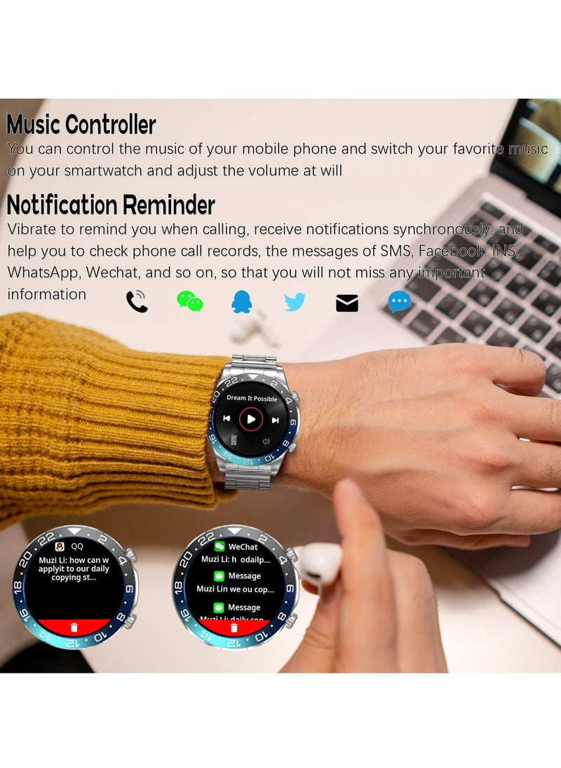 Men's Smartwatch 1.43" Amoled HD Full Touch Screen Fitness Tracker Heart Rate Pressure Sleep Monitor Business Sports Smart Watch for Men