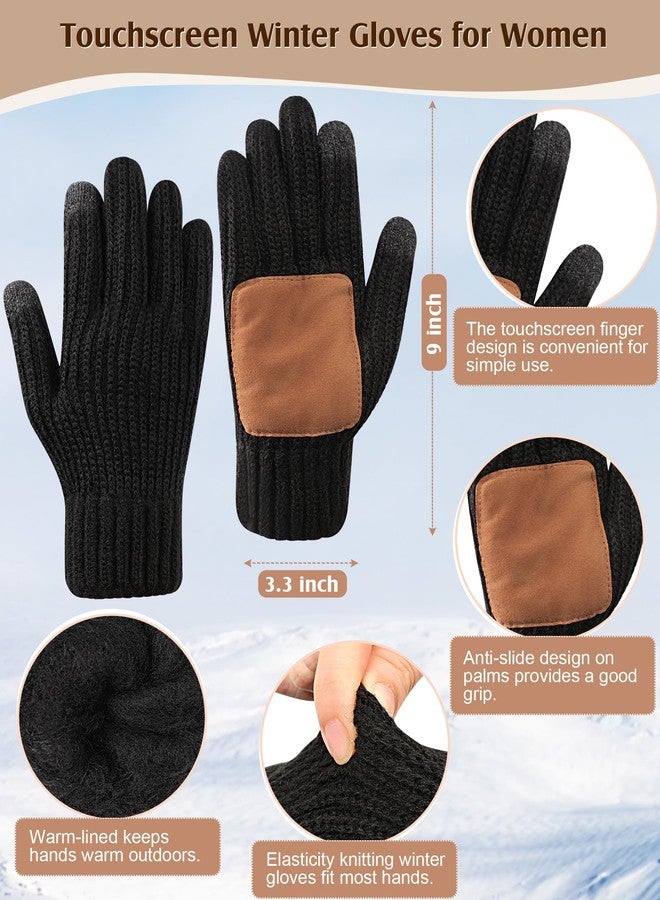 Yafeite Women Beanie Scarf Gloves Headband Set, Winter Fleece Lined Hat Ear Warmer Knit Scarf Women Gloves Gift Set 4 in 1, Black, L - Image 3