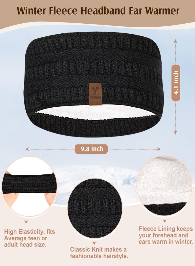 Yafeite Women Beanie Scarf Gloves Headband Set, Winter Fleece Lined Hat Ear Warmer Knit Scarf Women Gloves Gift Set 4 in 1, Black, L - Image 5