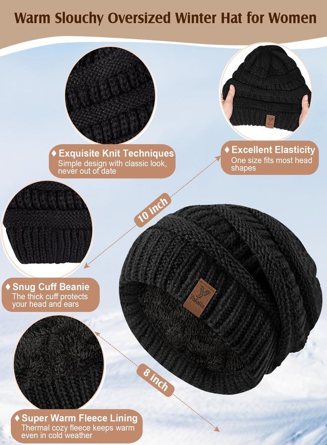Yafeite Women Beanie Scarf Gloves Headband Set, Winter Fleece Lined Hat Ear Warmer Knit Scarf Women Gloves Gift Set 4 in 1, Black, L - Image 2