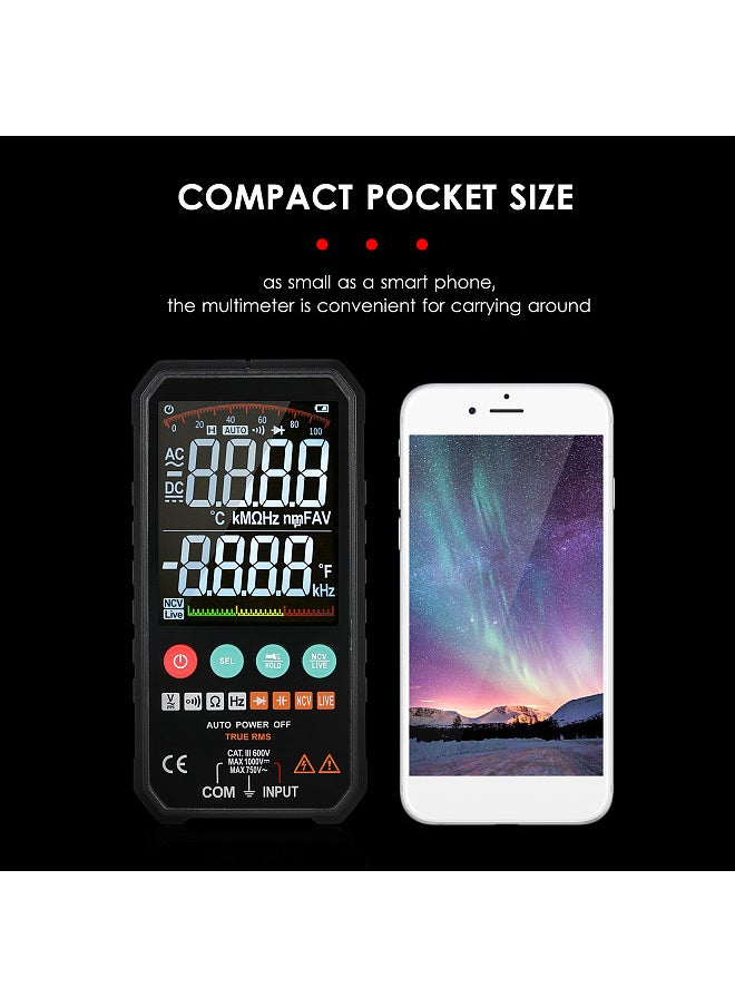 Generic Super Slim Palm Size 3.3-inch LCD Digital Multimeter 6000 Counts True RMS Universal Meter High Accuracy Smart Measure AC/DC Voltage Resistance Capacitance Frequency Continuity Diode NCV Test  - Image 5