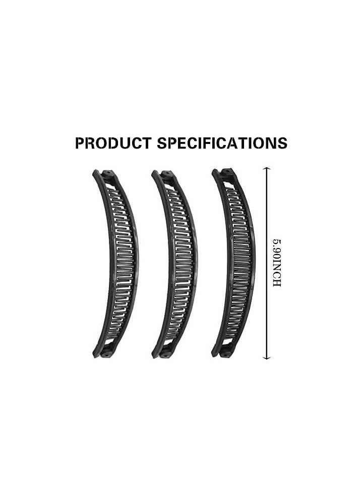 1st Choice 1st Choice 3 Pieces Clincher Combs Banana Combs Banana Clip Grip Comb Fishtail Fish Hair Lady Fish Shape Ponytail Banana Clip Girls Long Women Clamp Accessory (Color - Black)  - Image 2