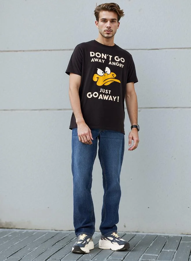 SP Characters Regular Fit Daffy Duck Print Crew Neck T-shirt