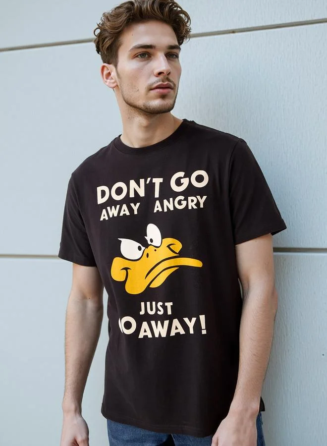 Regular Fit Daffy Duck Print Crew Neck T-shirt